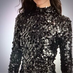 DKNY Black sequin & Paillette long sleeve TOP.